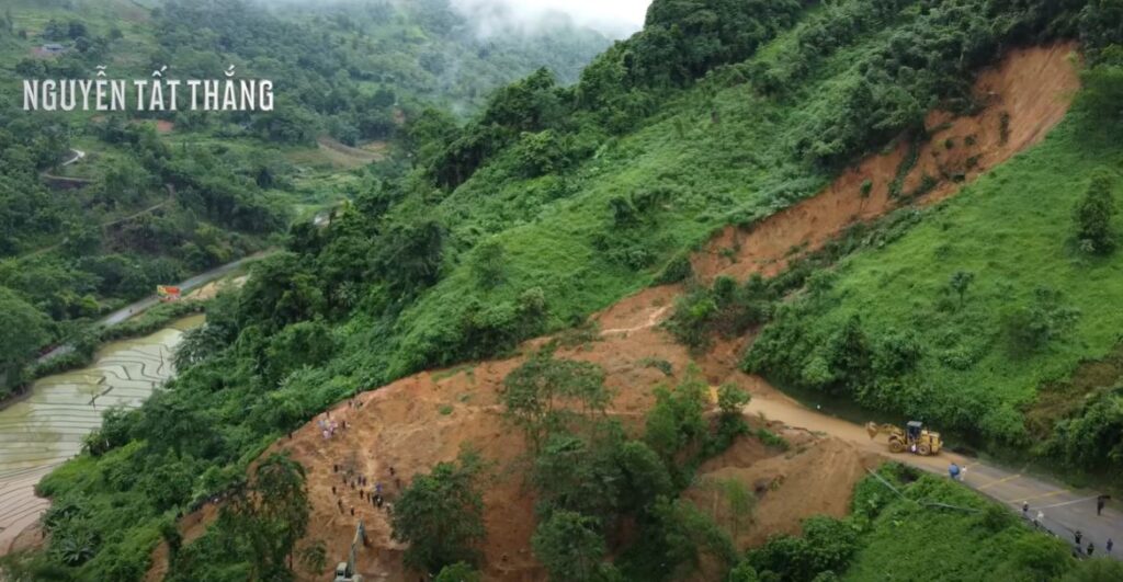 The aftermath of the 13 July 2024 landslide in Ha Giang, Vietnam, which killed eleven people.
