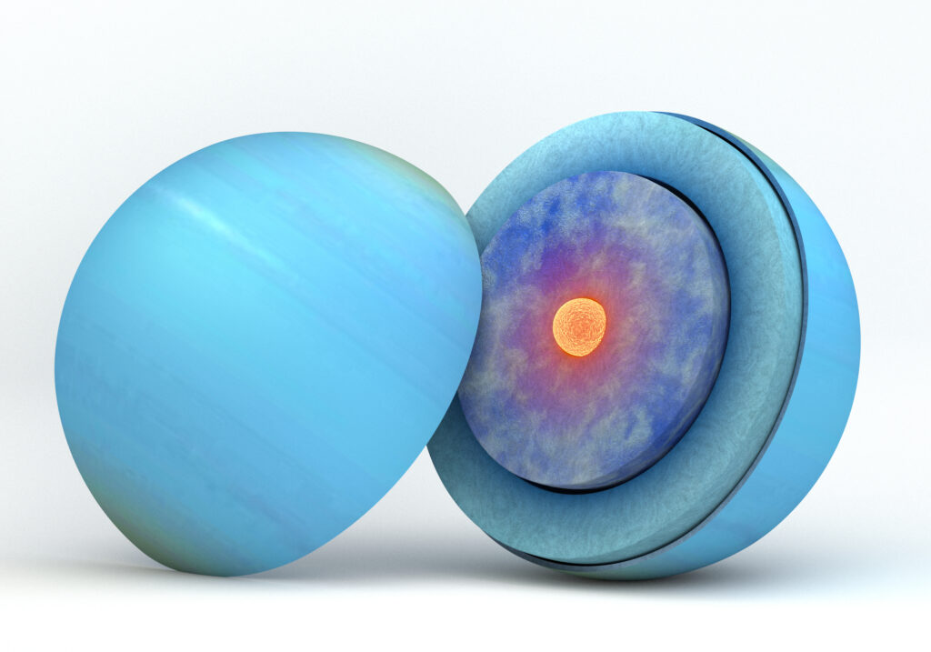 A cutaway drawing of the interior of the planet Uranus
