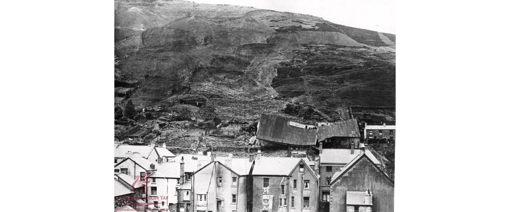 The aftermath of the 1916 coal waste landslide at Pentre in South Wales.