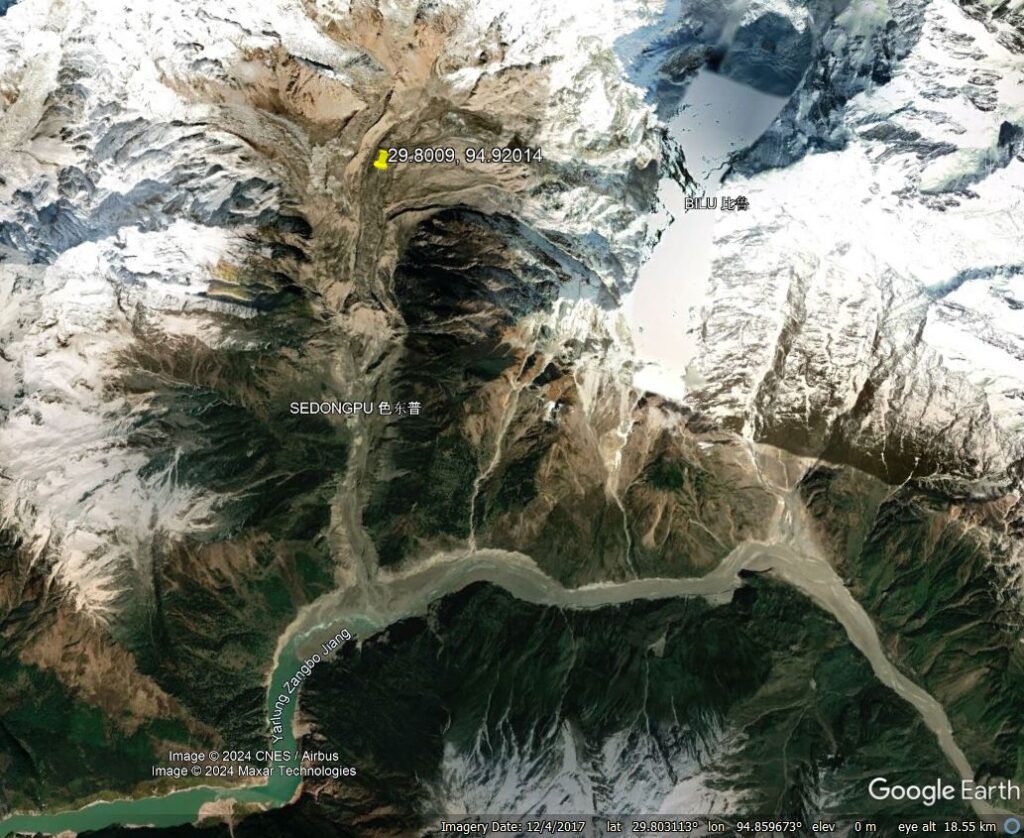 Google Earth image of the Sedongpu Gully, collected in March 2021.