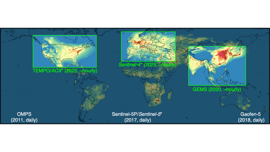 Map of current and planned near-future space measurements of air quality.