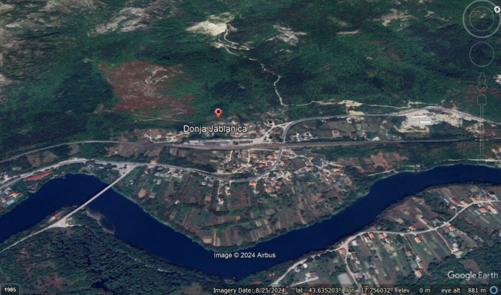 Google Earth view of Donja Jablanica.