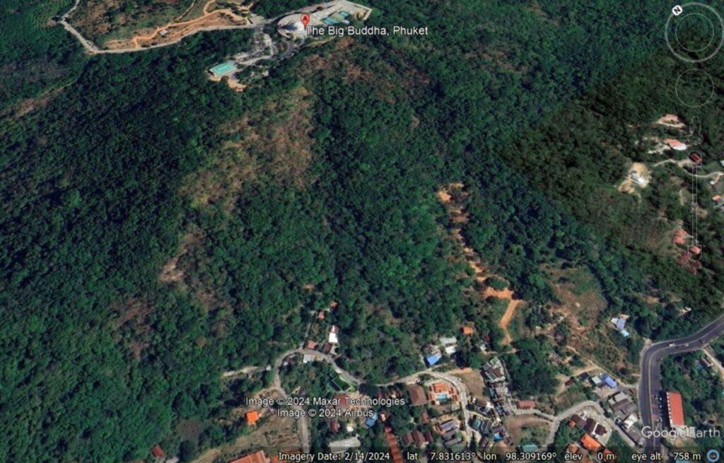 Google Earth image of the site of the 23 August 2024 landslide at Nakkerd Hill in Thailand.
