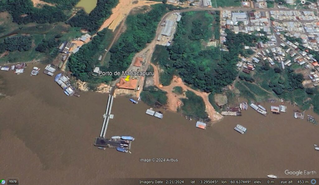 Google Earth image of the site of the 7 October 2024 landslide at Porto da Terra Preta, in Manacapuru, Brazil.
