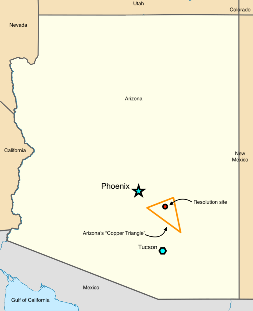 A map of Arizona depicts the state’s “Copper Triangle,” southeast of Phoenix.