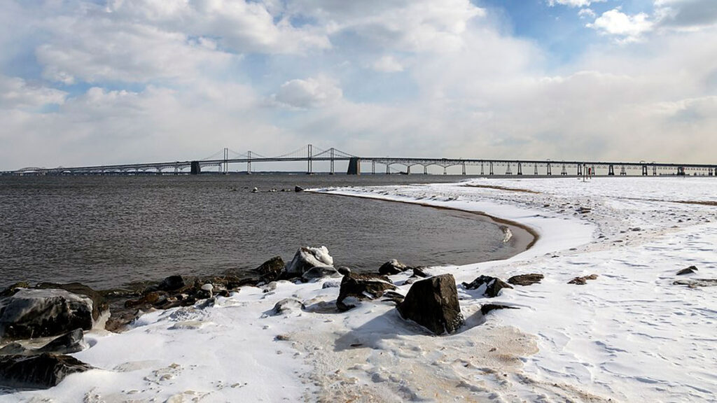 The Chesapeake Bay as seen from Sandy Point in Maryland.