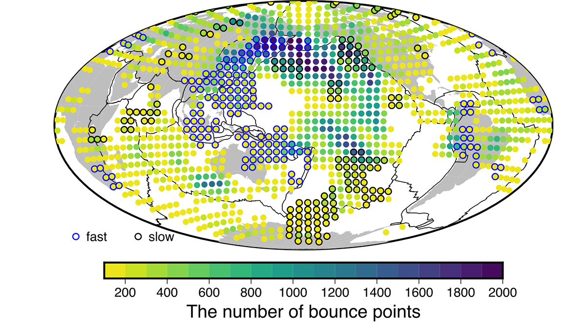 A colorful map with data points.