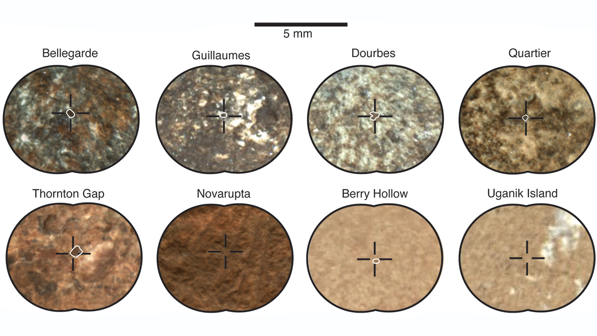8 close-up images of rock.