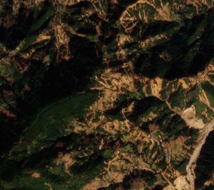 A satellite image of a part of Kavre after the September 2024 rainstorm.