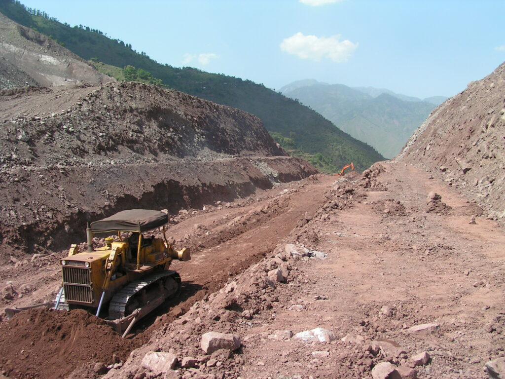 The construction of the spillway at the site of the Hattian Bala landslide in Pakistan.