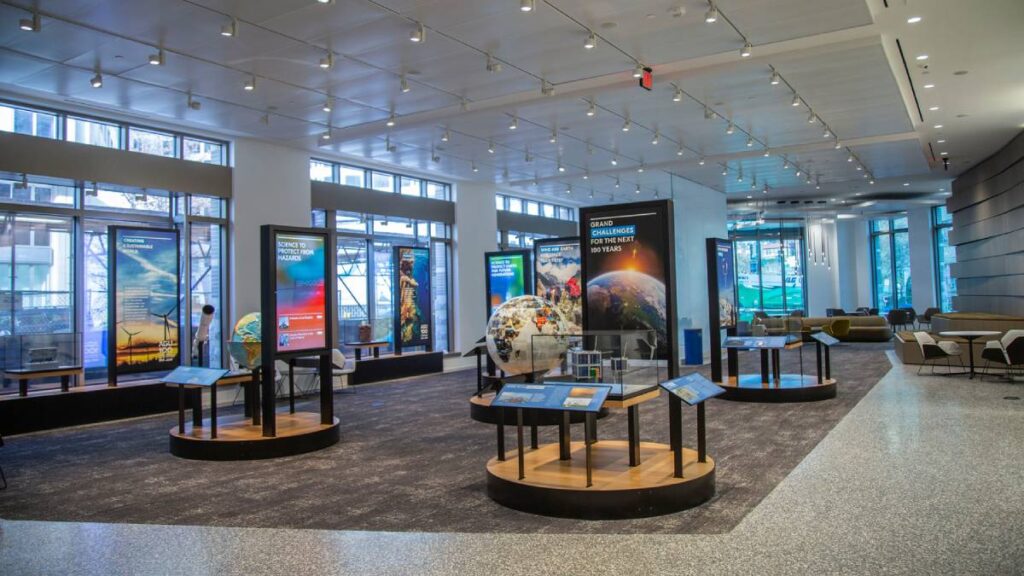 Several Earth and space science museum displays.