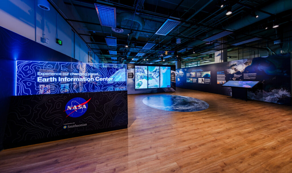 A museum exhibit with several illuminated displays