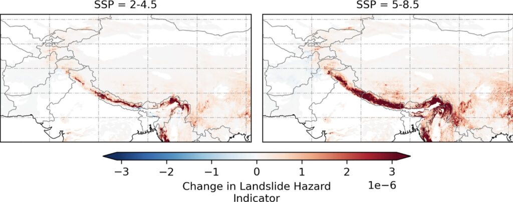 Change in the LHI from 1990–2014 to 2091–2100 for the high mountains of Asia the two climate scenarios. From Stanley et al. (2024).
