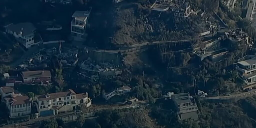 The aftermath of the landslides in the Castellammare area  following the Palisades Fire in Los Angeles County.