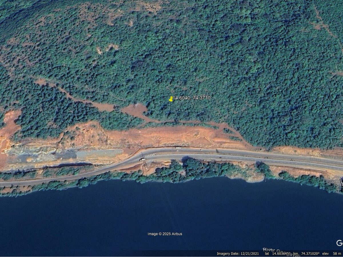 Google Earth image from December 2021 showing the site of the Shirur landslide in India.