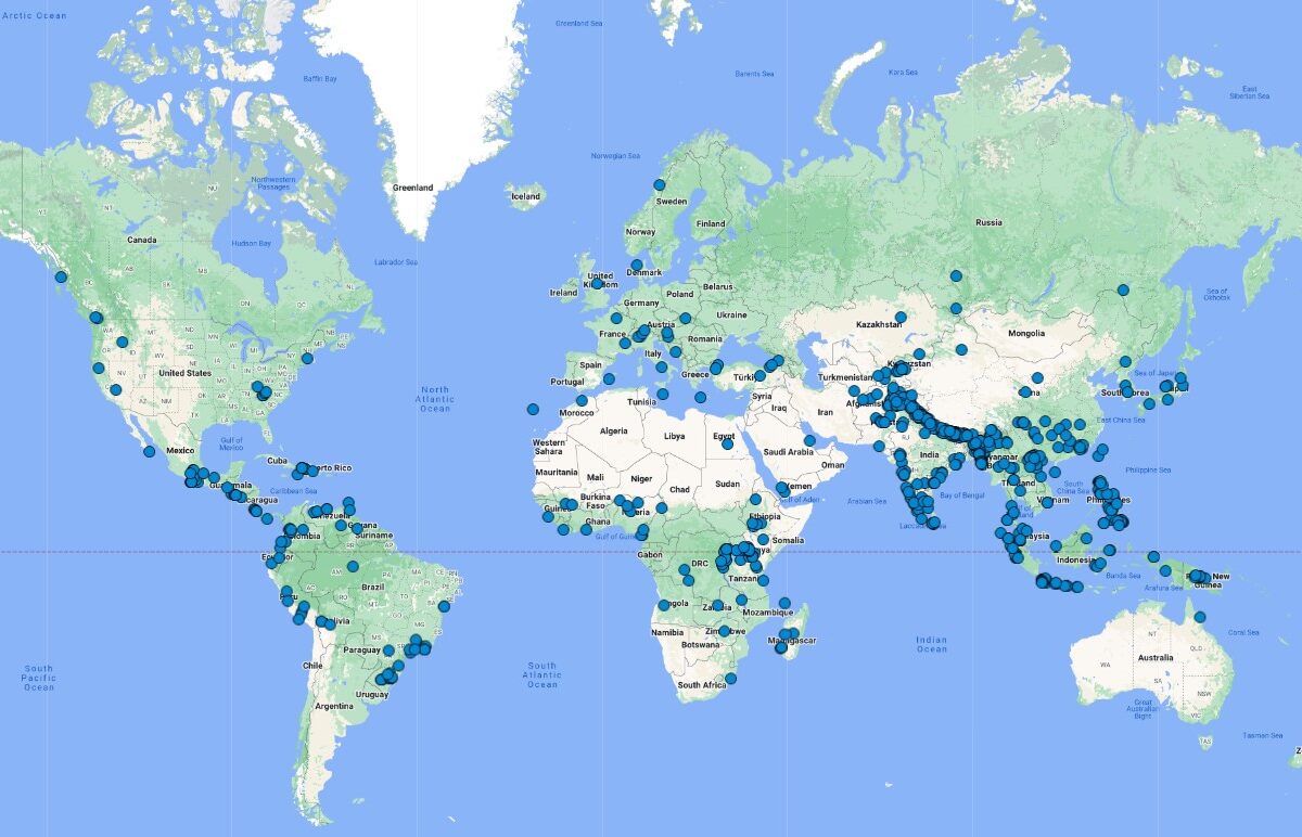 A map showing the distribution of fatal landslides in 2024.