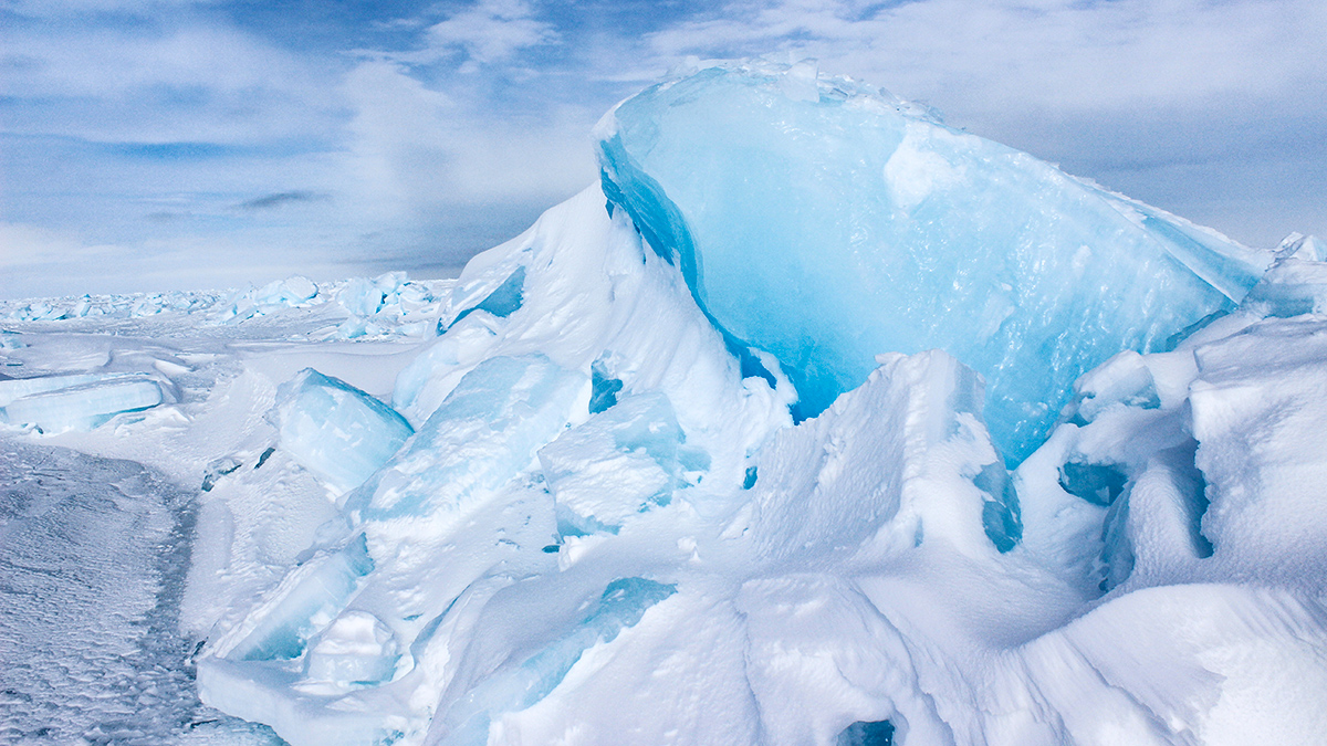 A ridge of broken ice within a sheet of sea ice