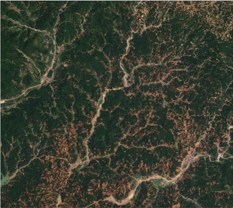 A part of the area of Zixing in Hunan Province after being impacted by the July 2024 rainstorm
