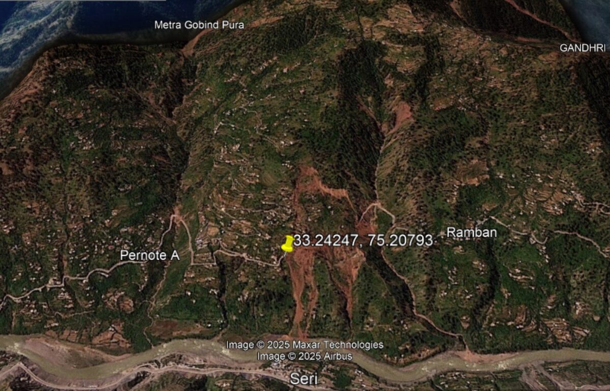 Planet image from the after the failure, showing the site of the 25 April 2024 landslide at Pernote in India.