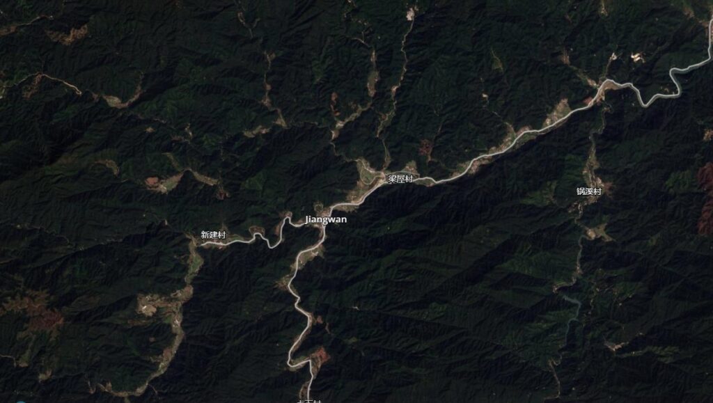 The terrain around Jiangwan in Guangdong Province before the April 2024 rainfall event.