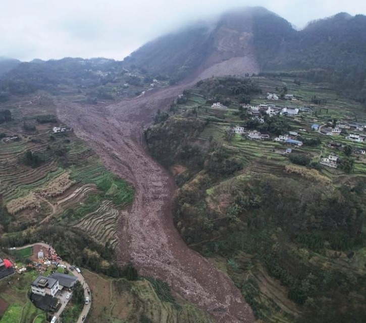 The aftermath of the 8 February 2025 Jinping landslide in Sichuan, China.