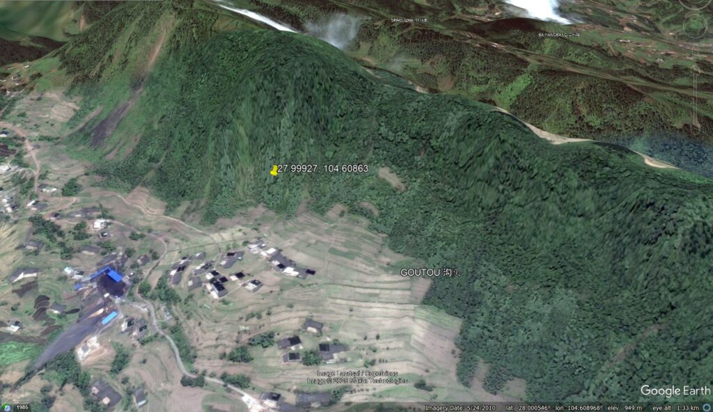 Google Earth image of the site of the 8 February 2025 Jinping landslide in Sichuan, China.