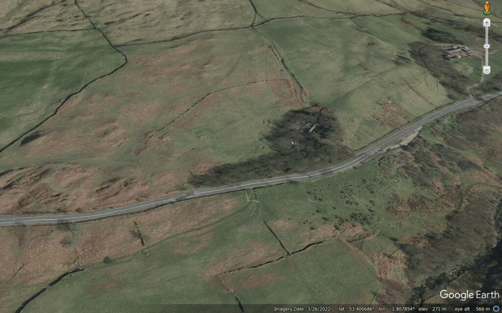 Google Earth image of a section of the Snake Pass. The repaired sections of the road have been damaged by creeping landslides.