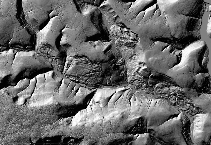 Lidar image of the problematic section of road along the Snake Pass.