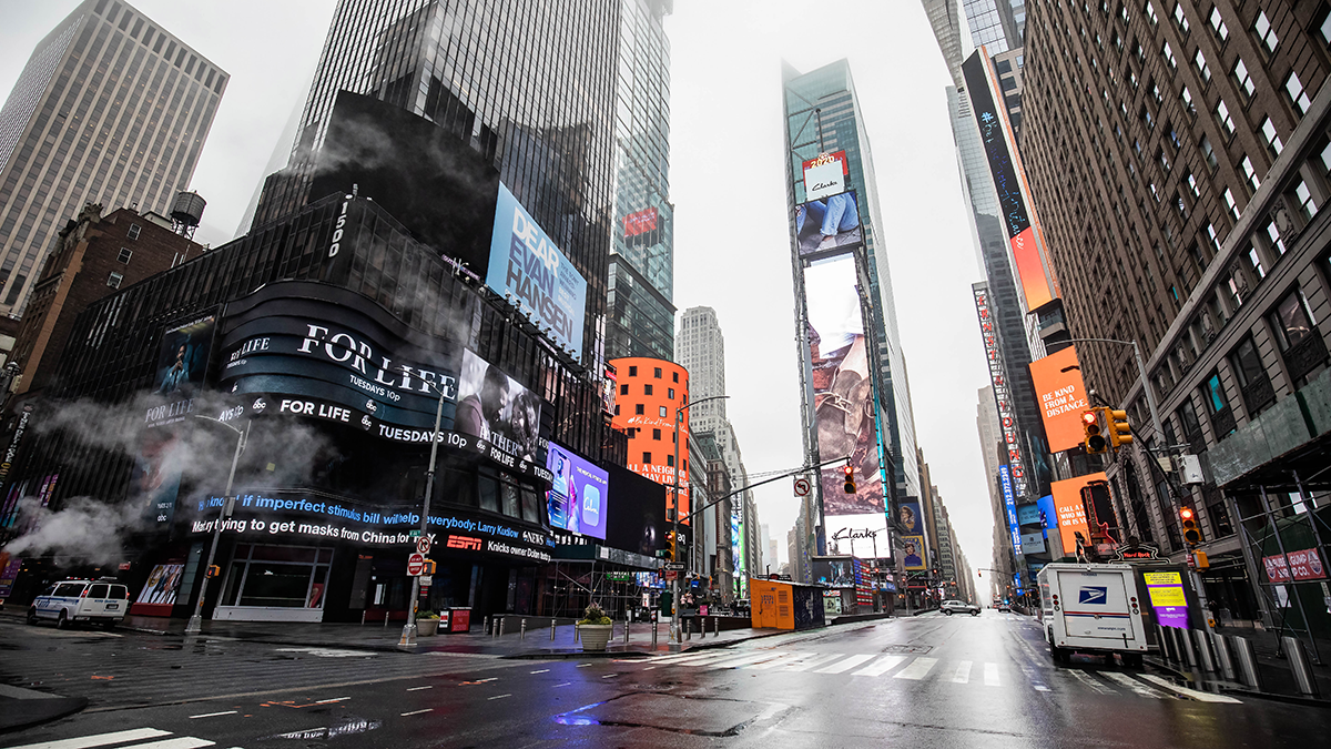 Photo of the empty streets of Times Square.