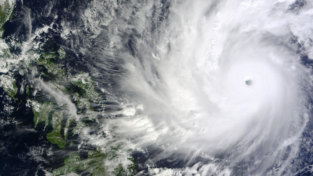 Satellite image of a typhoon.