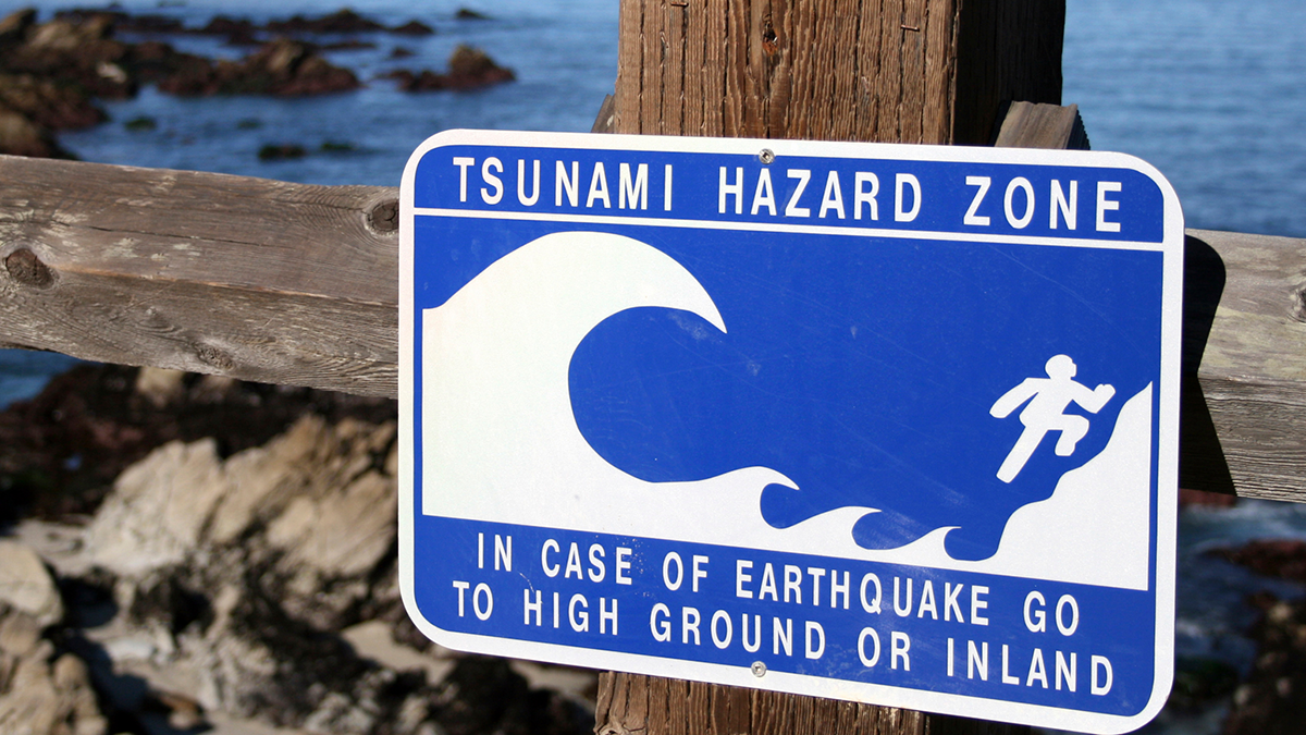 Tsunami hazard zone sign.