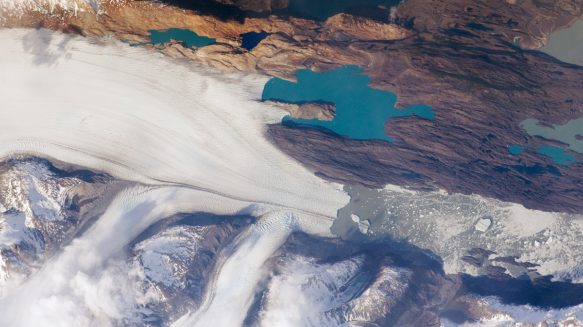 Aerial photo of a glacier.