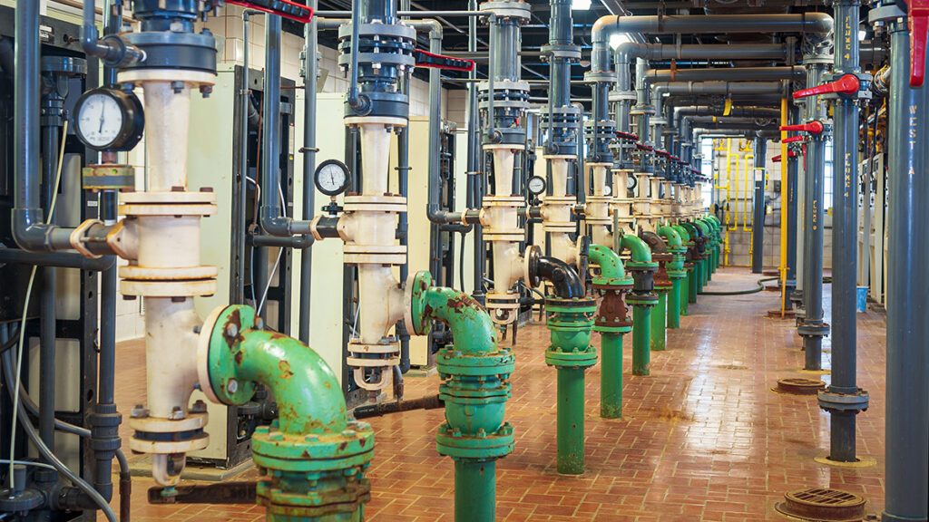 Many large pipes in a room