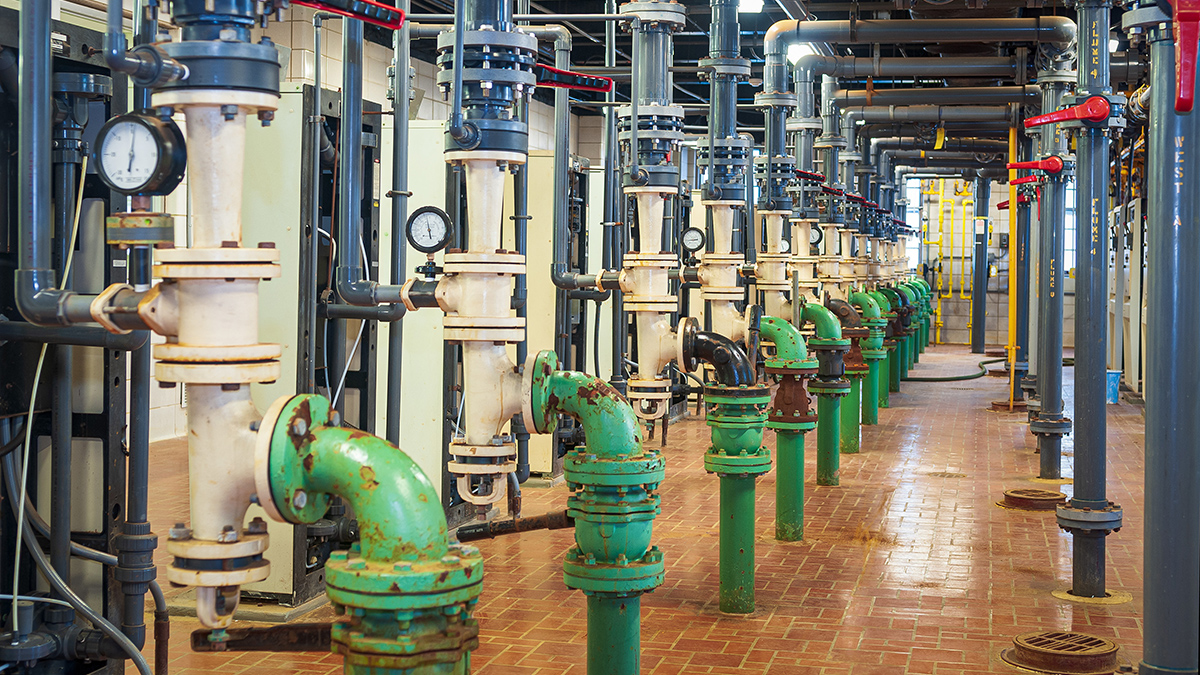 Many large pipes in a room