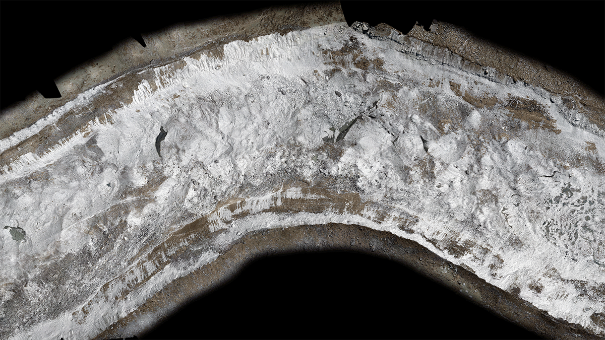 aerial image of the surface of Lirung Glacier, Nepal.