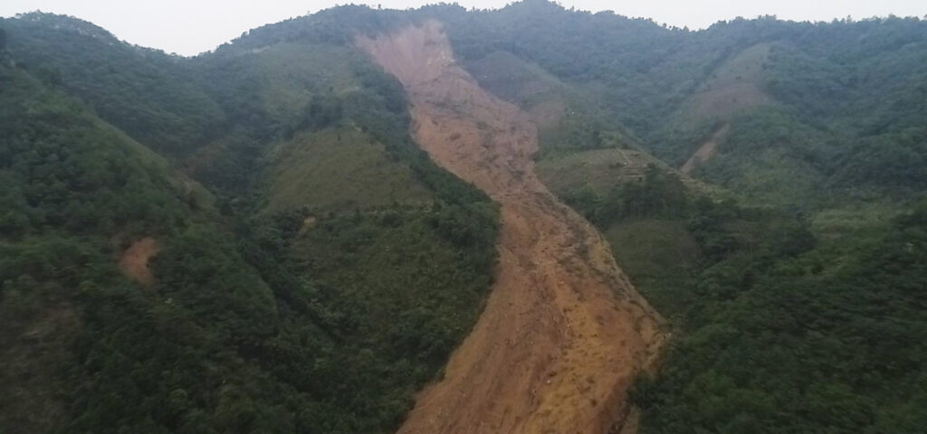 Drone image of the upper part of the 13 September 2024 Ba Thau landslide in Vietnam. Image provided by Tien Pham.
