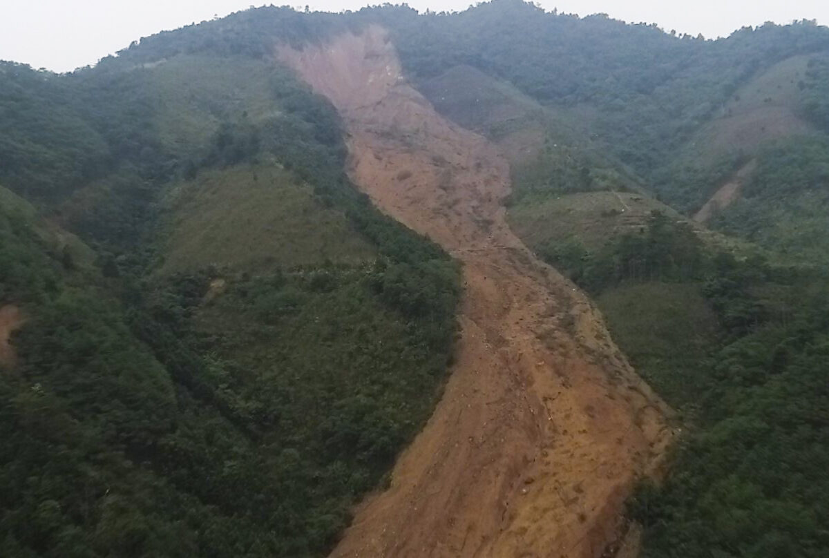 Drone image of the upper part of the 13 September 2024 Ba Thau landslide in Vietnam. Image provided by Tien Pham.