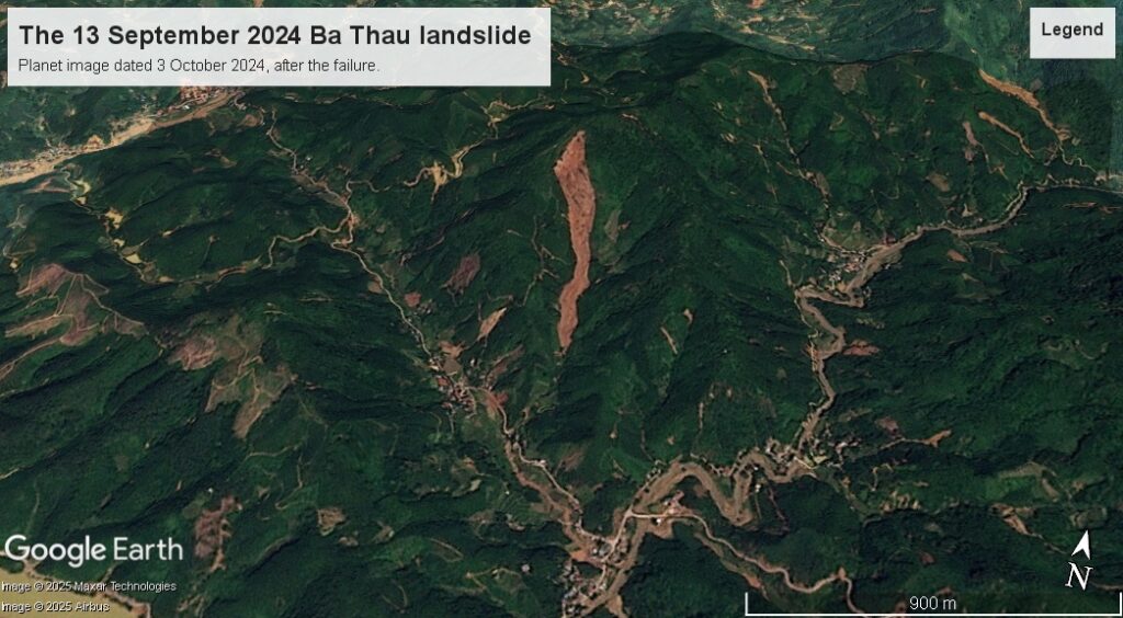 The 13 September 2024 Ba Thau landslide in Vietnam.
Image copyright Planet, used with permission. Image dated 3 October 2024, after the failure.