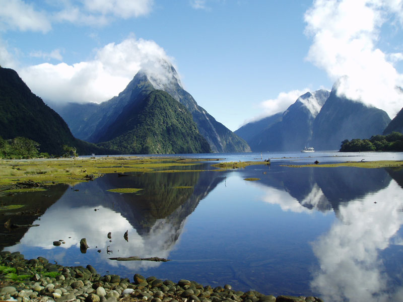 The spectacular topography of Piopiotahi/Milford Sound in Aotearoa/New Zealand.