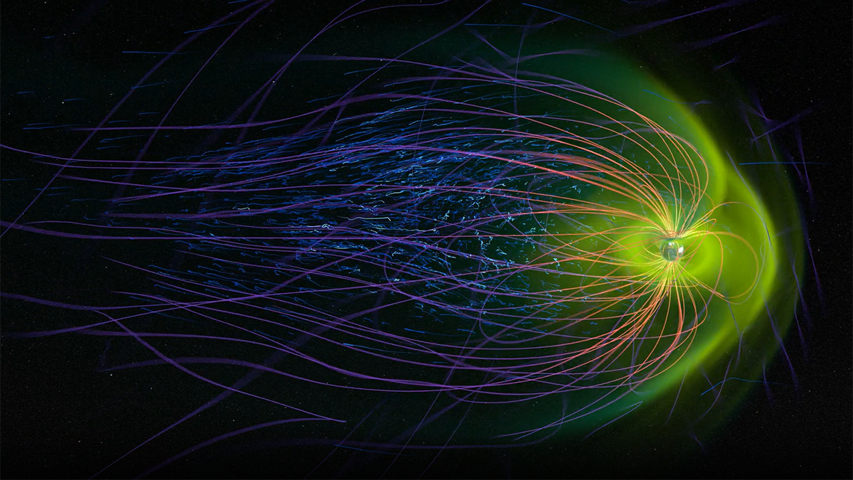 Visualization of Earth being hit by a geomagnetic superstorm.