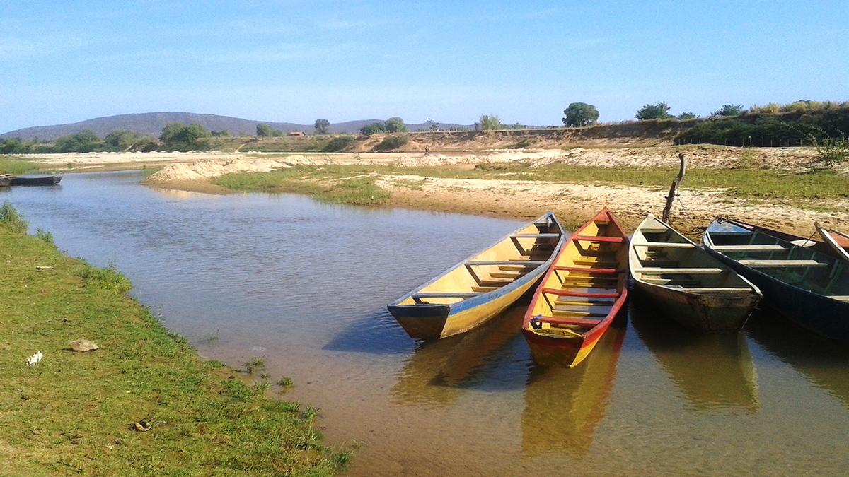 Small boats on a small, drying river