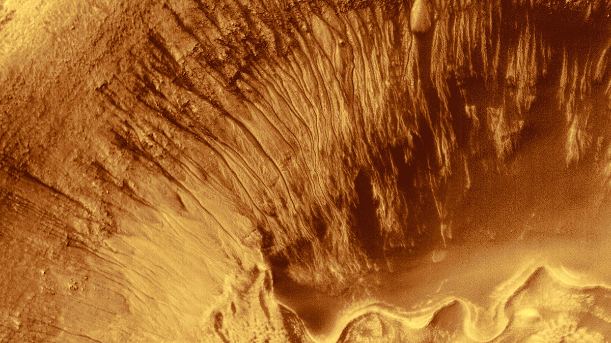Photo of a Martian crater.