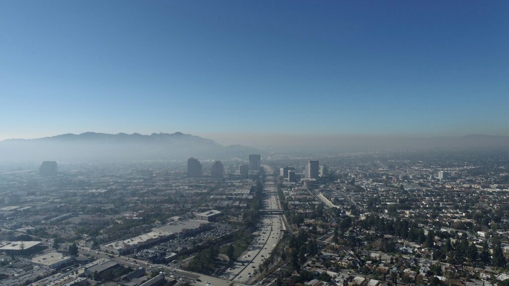 A city is blanketed in smog.