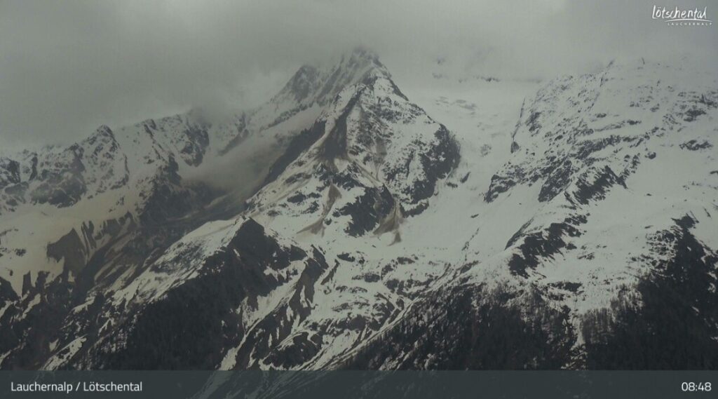 Webcam image of the deforming slope at Blatten in Switzerland.