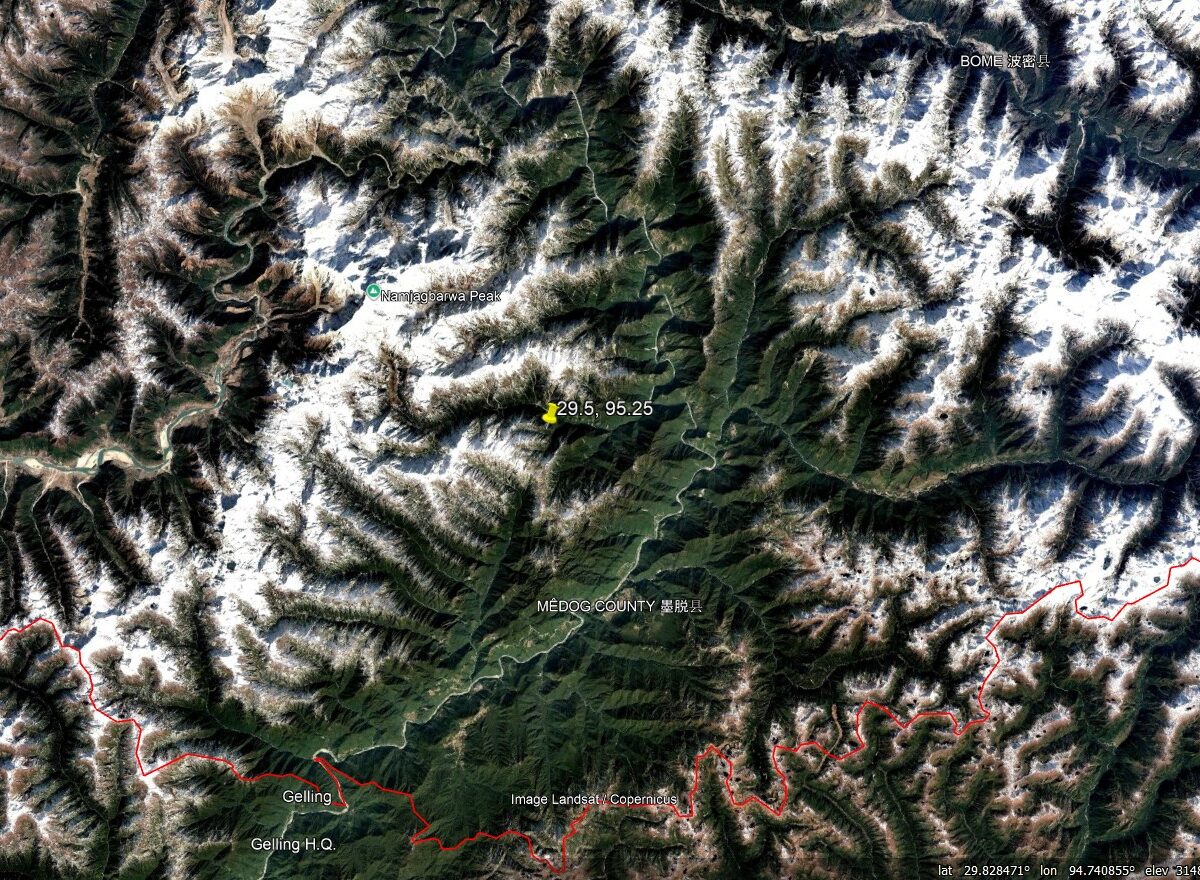 Google Earth map of the area studied by Zhang et al. (2025) to examine the role of geological complexity in landslide distribution.