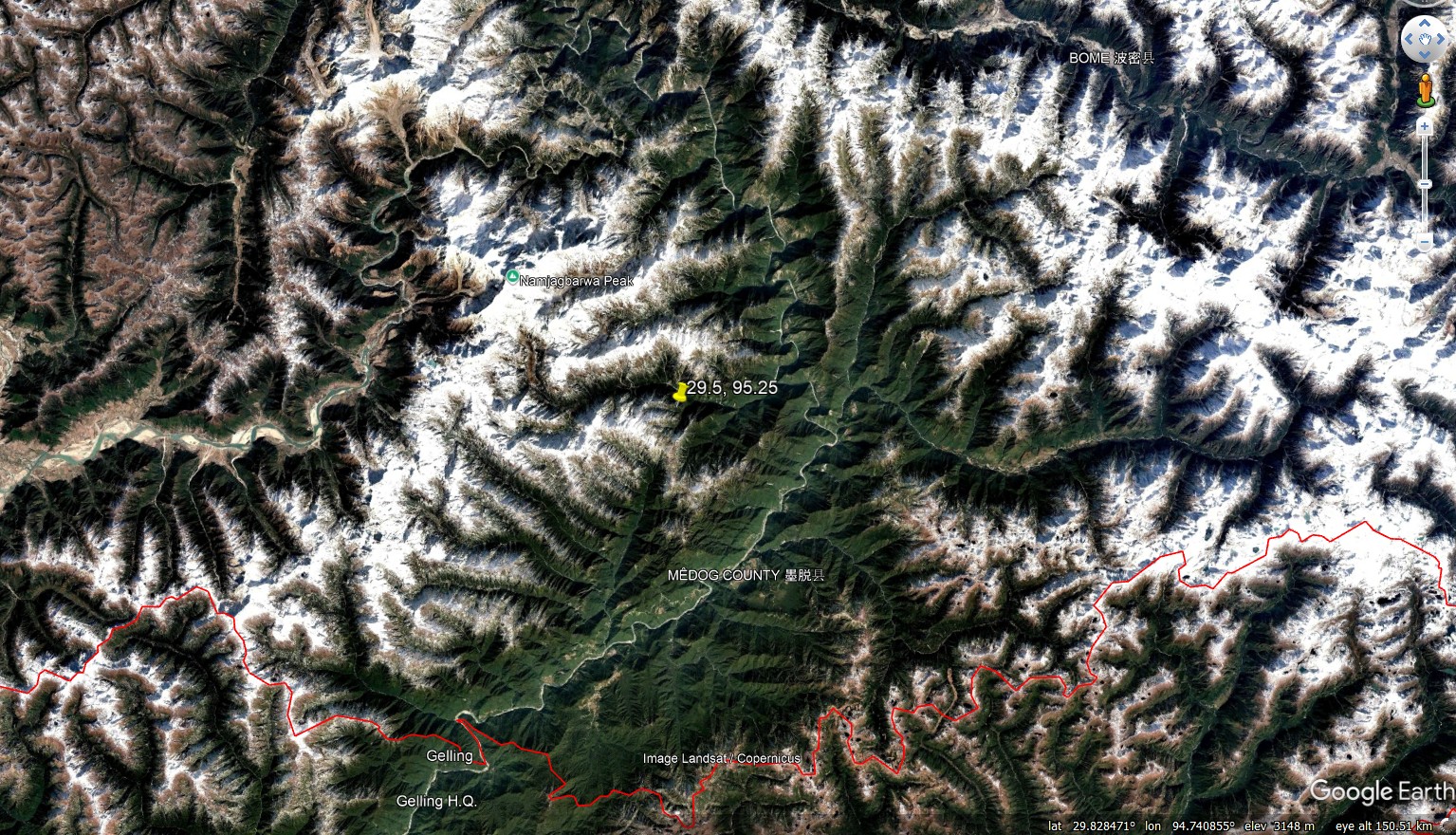 Google Earth map of the area studied by Zhang et al. (2025) to examine the role of geological complexity in landslide distribution.