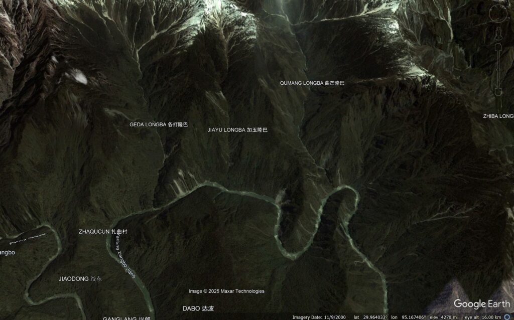 Google Earth image of a part of the area studied by Zhang et al. (2025) to examine the role of geological complexity in landslide distribution.