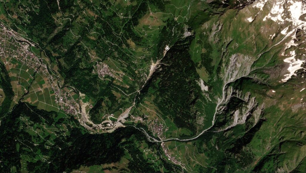 Satellite image of the debris flows at Val de Bagnes in Switzerland in July 2024.
