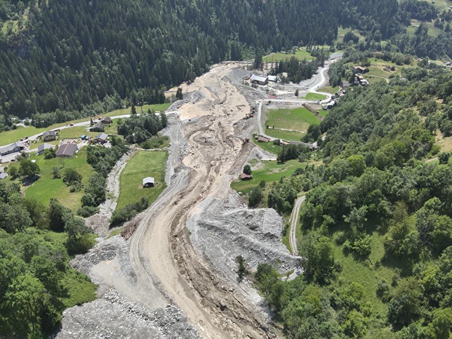The impact of the debris flows on the road at Val de Bagnes in Switzerland.