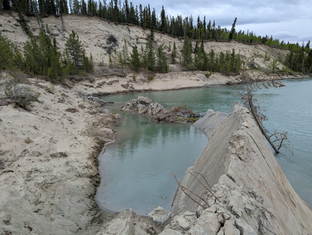 Horst and graben structures in the toe of the May 2025 Yukon River landslide.